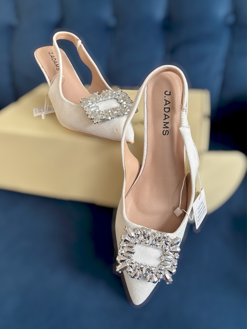 J. Adams Abigail White Suede Crystal Slingback Heels Size 8.5/ 40 NWT